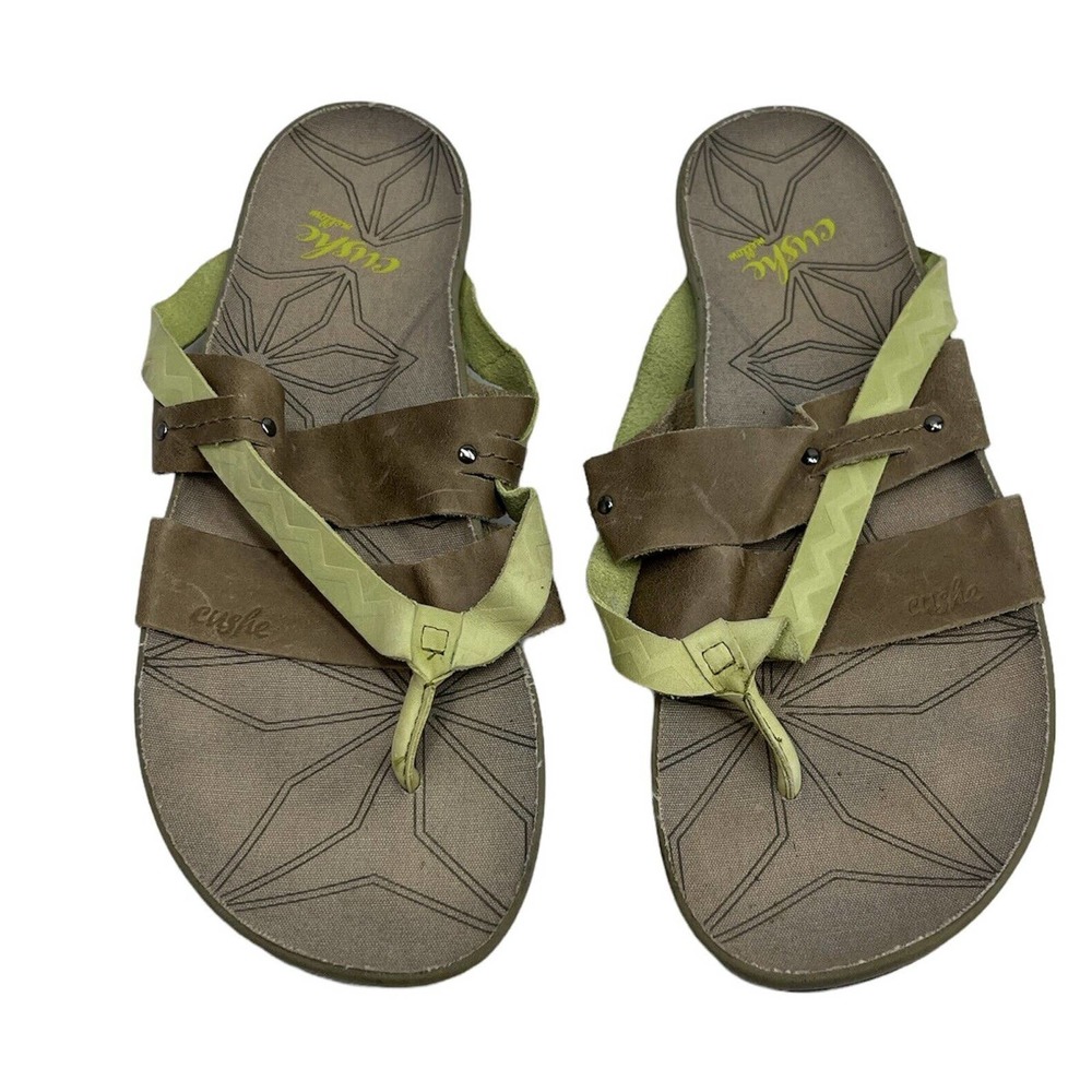 Womens CUSHE Radiance Size 10 Sandals Gray- Lime Slider Slip-On Flat Strap Shoes